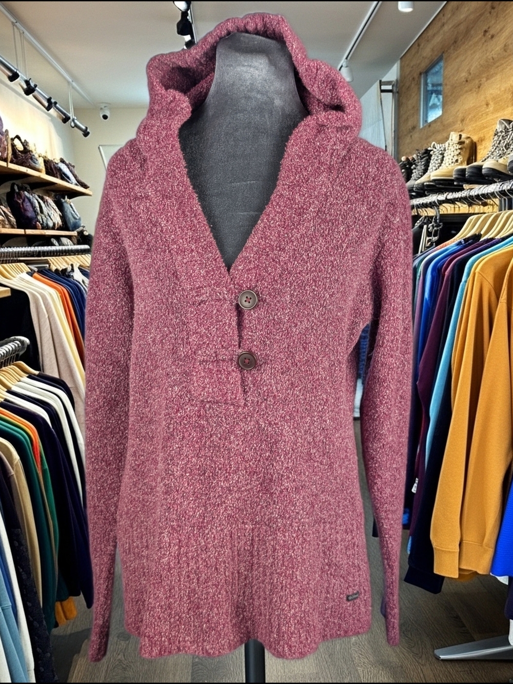 Columbia Purple Knit Hooded Pullover Chunky  Sweater Long Sleeve Women's L - Picture 2 of 8